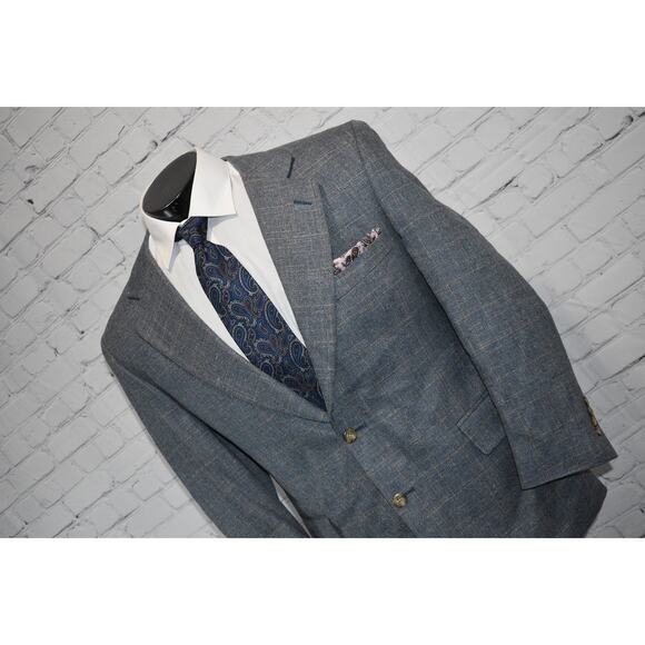 Jos A Bank Blazer Sportscoat Mens Size 42 Short 2Btn Silk Wool Linen Blue - Picture 3 of 12